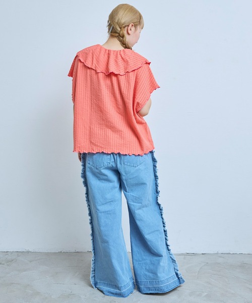 MARKEY'S（マーキーズ）の「デニムサイドフリルバギーパンツ/おとな（デニムパンツ・レディース・ネイビー/ライトブルー・160cm）」の10枚目の写真