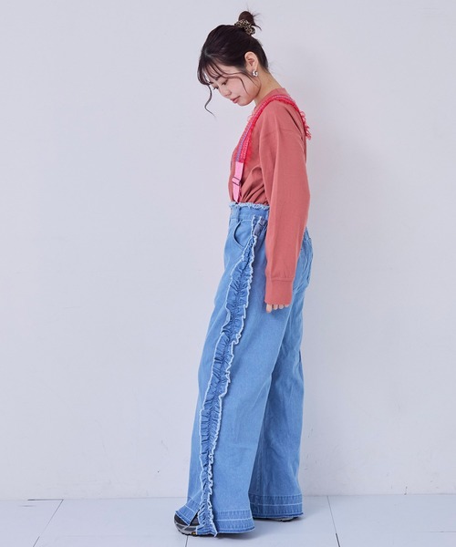 MARKEY'S（マーキーズ）の「デニムサイドフリルバギーパンツ/おとな（デニムパンツ・レディース・ネイビー/ライトブルー・160cm）」の4枚目の写真