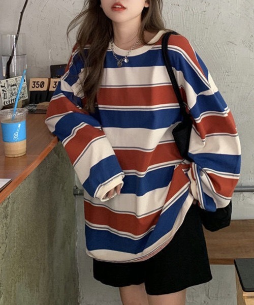 Flugge(フラッジー)の「オーバーサイズボーダートップス(その他トップス・レディース・グレー/レッド・LARGE/MEDIUM)」の8枚目の写真