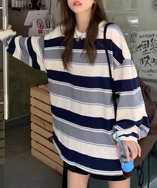 Flugge(フラッジー)の「オーバーサイズボーダートップス(その他トップス・レディース・グレー/レッド・LARGE/MEDIUM)」の10枚目の写真
