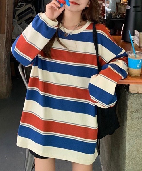Flugge(フラッジー)の「オーバーサイズボーダートップス(その他トップス・レディース・グレー/レッド・LARGE/MEDIUM)」の14枚目の写真