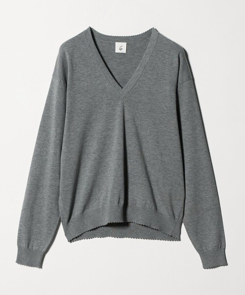 6（ロク）の「＜6(ROKU)＞ コットン ピコット  Vネック ニット（ニット/セーター・レディース・グレー系/イエロー・FREE）」の5枚目の写真