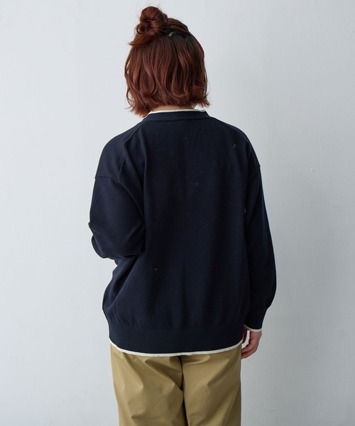 anyfee(エニフィー)の「【anyfee/大きいサイズ】スウェットライク配色ラインカーディガン(2026SS)(カーディガン/ボレロ・レディース・ベージュ/ネイビー・LL/3L/4L/5L)」の18枚目の写真