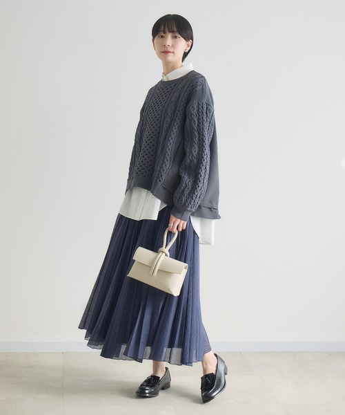 Paradise Picnic(パラダイスピクニック)の「ケーブル柄布帛プルオーバー(ニット/セーター・レディース・ベージュ/チャコールグレー・FREE)」の12枚目の写真