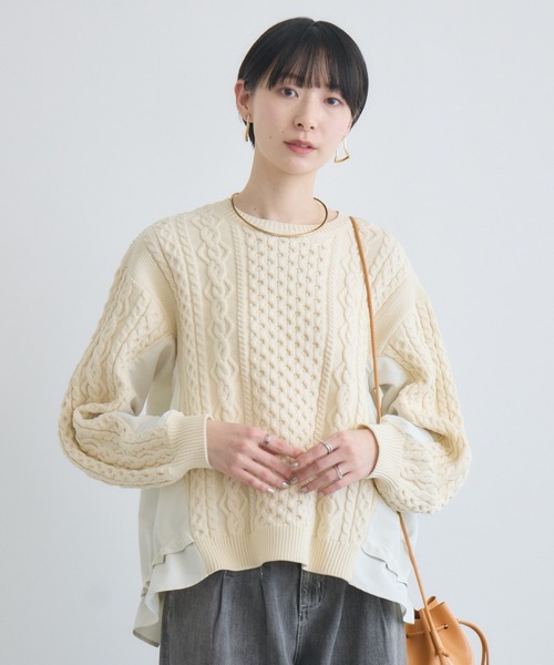 Paradise Picnic(パラダイスピクニック)の「ケーブル柄布帛プルオーバー(ニット/セーター・レディース・ベージュ/チャコールグレー・FREE)」の6枚目の写真