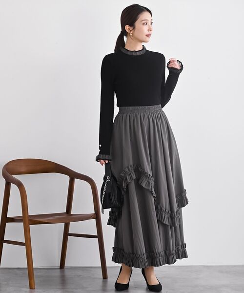 rps(アールピーエス)の「フリルアシメトリーレイヤースカート(スカート・レディース・ブラック/チャコールグレー・フリー)」の3枚目の写真