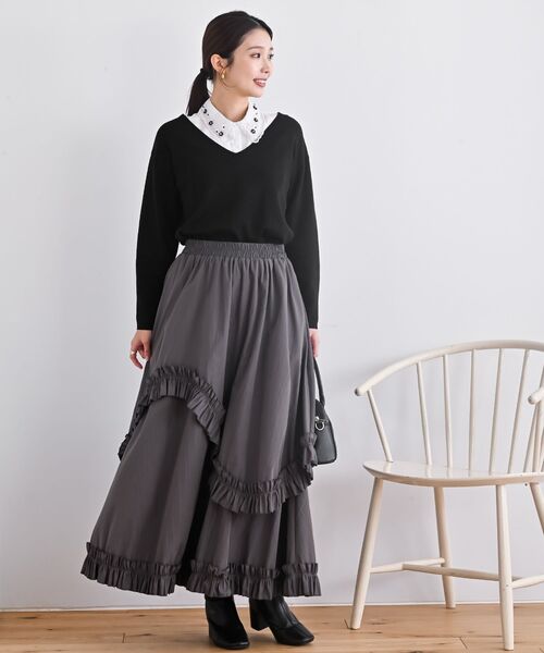 rps(アールピーエス)の「フリルアシメトリーレイヤースカート(スカート・レディース・ブラック/チャコールグレー・フリー)」の9枚目の写真