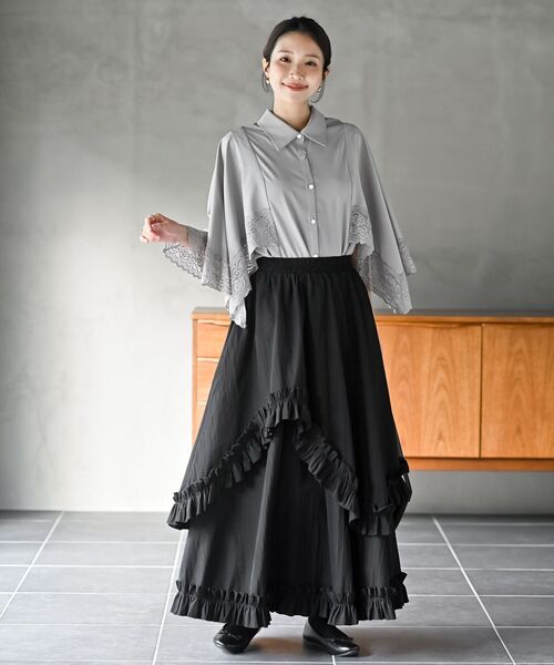 rps(アールピーエス)の「フリルアシメトリーレイヤースカート(スカート・レディース・ブラック/チャコールグレー・フリー)」の10枚目の写真