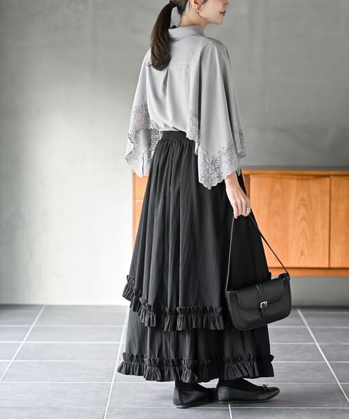 rps(アールピーエス)の「フリルアシメトリーレイヤースカート(スカート・レディース・ブラック/チャコールグレー・フリー)」の12枚目の写真