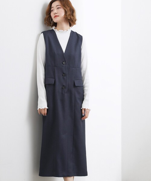 grove(グローブ)の「高評価!【一枚着/ジレ】着回しできるトレンチライクジャンドレ(ワンピース・レディース・ネイビー/ベージュ/ブルー・02/01/05/04/03)」の2枚目の写真