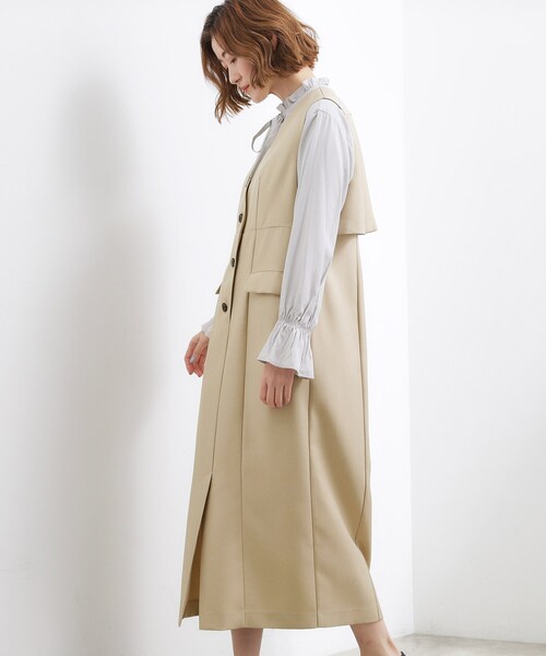 grove(グローブ)の「高評価!【一枚着/ジレ】着回しできるトレンチライクジャンドレ(ワンピース・レディース・ネイビー/ベージュ/ブルー・02/01/05/04/03)」の6枚目の写真