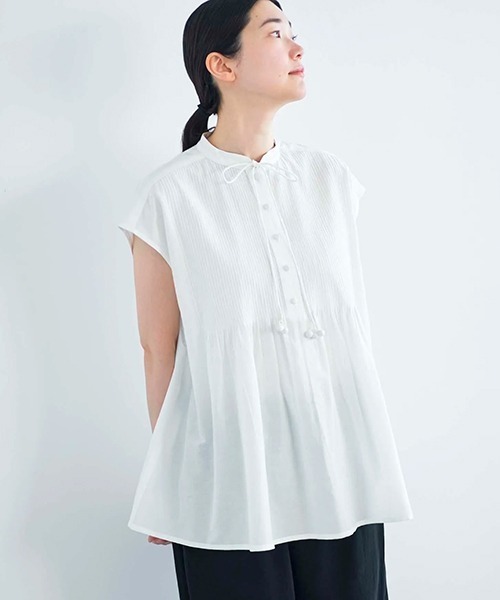 HAU(ハウ)の「ブラウス "little tuck"(シャツ/ブラウス・レディース・ホワイト/ネイビー・MEDIUM)」の1枚目の写真