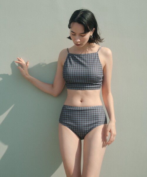ハイネックビスチェ チェック柄 A スイムウェア / 水着（水着）｜green