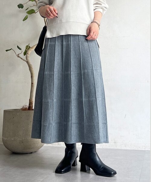 un dix cors（アンディコール）の「無地ニットスカート（スカート・レディース・ブラウン/グレー・FREE）」の2枚目の写真