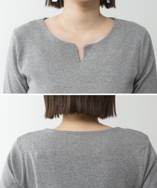 aity(アイティ)の「M-4L キーネック コットン5分袖Tシャツ 夏服(Tシャツ/カットソー・レディース・カーキ/オフホワイト/ブラック/グレイッシュベージュ/杢グレー・4L/3L/LL/L/M)」の6枚目の写真