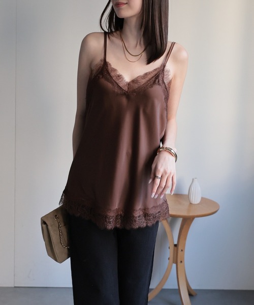 レーストリムサテンキャミソール【動画あり】（キャミソール