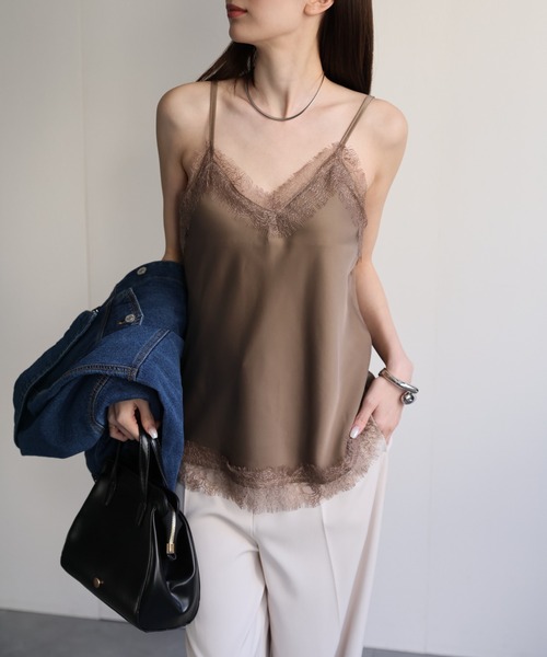 セール】レーストリムサテンキャミソール【動画あり】（キャミソール
