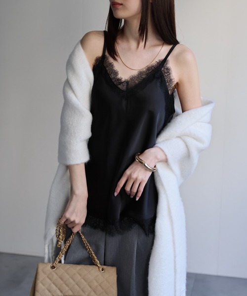 セール】レーストリムサテンキャミソール【動画あり】（キャミソール