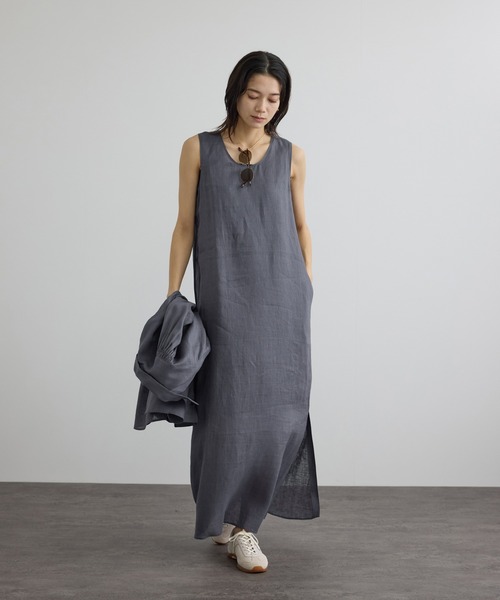 SALON adam et rope'（サロン アダム エ ロペ）の「リネンドロストノースリーブワンピース / GENTLE LINEN（ワンピース・レディース・ピンク/ブラック/グレー・FREE）」の18枚目の写真