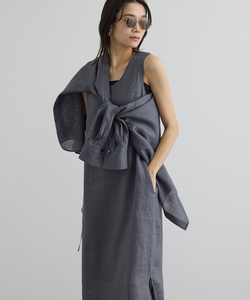 【新品】Adam et Rope リネン風 アシンメトリー ノースリーブ SALON adam et rope'（サロン アダム エ ロペ） タンクトップ
