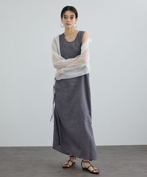 ハンドメイド作家さま☆リネン ドロストオーバーワンピース リネンドロストノースリーブワンピース / GENTLE LINEN（ワンピース
