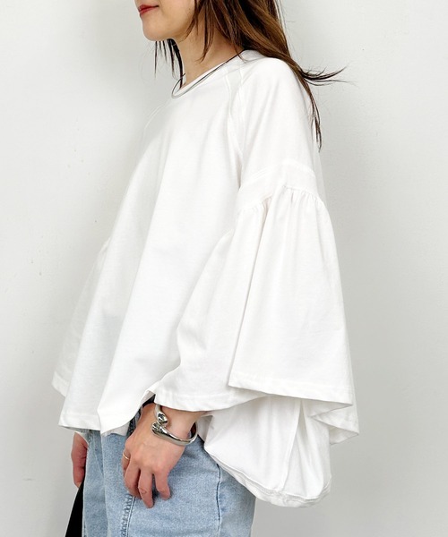 LUGIVA(ルギヴァ)の「リブ切り替えギャザースリーブプルオーバー(Tシャツ/カットソー・レディース・ブラック/オフホワイト・M)」の21枚目の写真