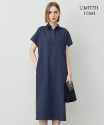 FluidBackSatin ニット衿シャツワンピース