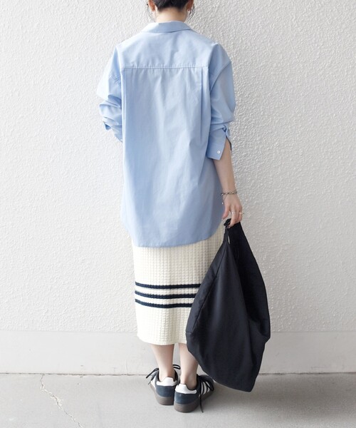 SHIPS any（シップス エニィ）の「SHIPS any:〈手洗い可能〉バスケット編み 配色 ライン タイト スカート（スカート・レディース・オフホワイト/ブラック・ONE SIZE）」の4枚目の写真