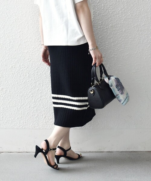 SHIPS any（シップス エニィ）の「SHIPS any:〈手洗い可能〉バスケット編み 配色 ライン タイト スカート（スカート・レディース・オフホワイト/ブラック・ONE SIZE）」の14枚目の写真