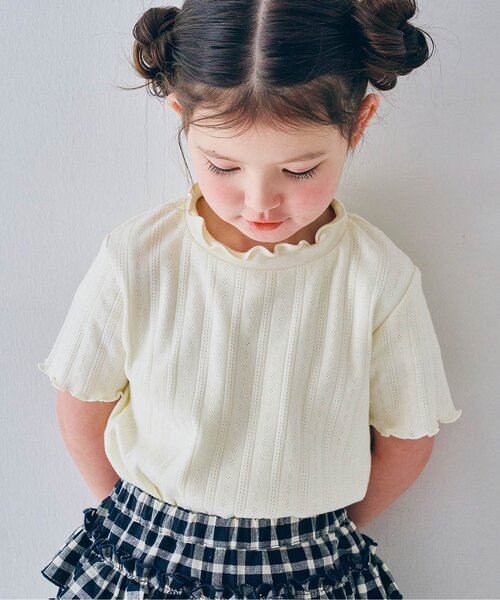 p.premier（ピードットプルミエ）の「レースつけ衿&メロウ針抜きTシャツセット（Tシャツ/カットソー・キッズ・オフホワイト/ピンク/レッド・80/90/100/110/120/130/140）」の6枚目の写真