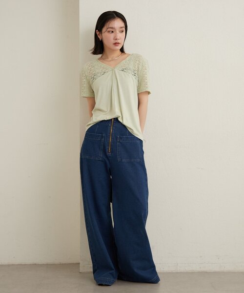 Omekashi(オメカシ)の「2wayレース切替Tシャツ(Tシャツ/カットソー・レディース・オフホワイト/ミント/ブラック・FREE)」の21枚目の写真