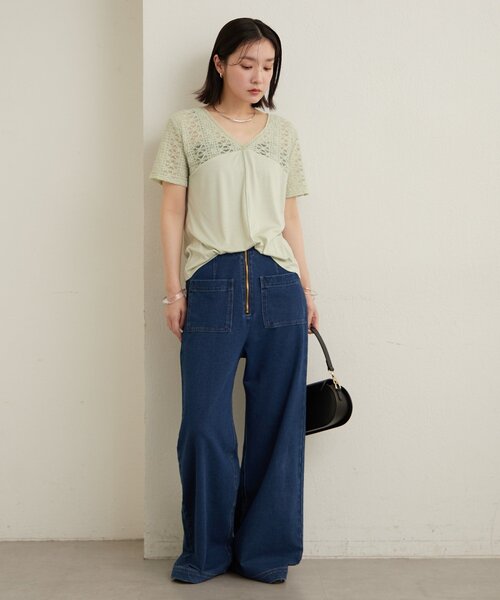 Omekashi(オメカシ)の「2wayレース切替Tシャツ(Tシャツ/カットソー・レディース・オフホワイト/ミント/ブラック・FREE)」の22枚目の写真