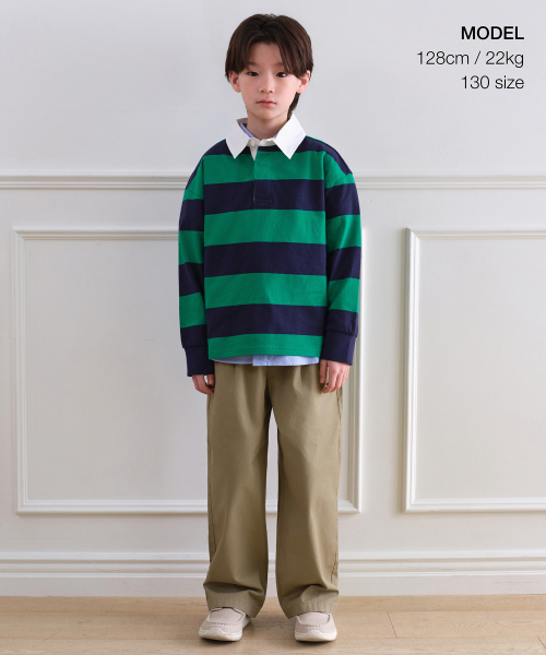 MUSINSA STANDARD KIDS（ムシンサスタンダードキッズ）の「ストライプラグビーシャツ [ネイビー/グリーン]（ポロシャツ・レディース・その他・100/110/120/130/140/150/160）」の2枚目の写真