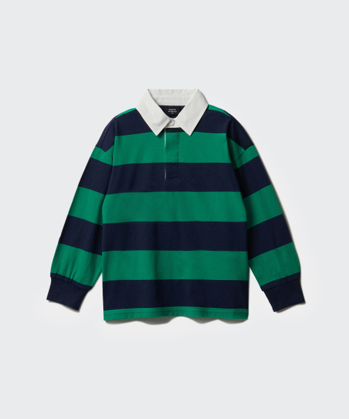 MUSINSA STANDARD KIDS（ムシンサスタンダードキッズ）の「ストライプラグビーシャツ [ネイビー/グリーン]（ポロシャツ・レディース・その他・100/110/120/130/140/150/160）」の3枚目の写真