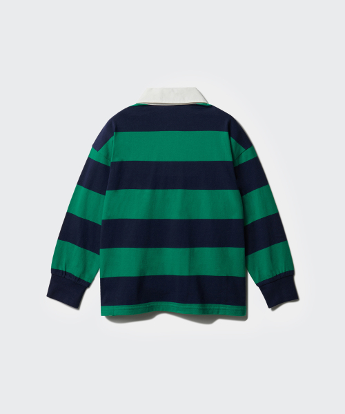 MUSINSA STANDARD KIDS（ムシンサスタンダードキッズ）の「ストライプラグビーシャツ [ネイビー/グリーン]（ポロシャツ・レディース・その他・100/110/120/130/140/150/160）」の4枚目の写真
