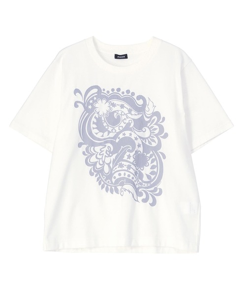 ZUCCa(ズッカ)の「WAVE FLOWER / Tシャツ(Tシャツ/カットソー・レディース・ベージュ/ダークグレー/ブルー/ホワイト・XL/M size)」の1枚目の写真