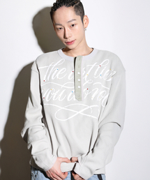 GLACK（グラック）の「GT178 セグメントヘンリーネック長袖Tシャツ (グレー)（Tシャツ/カットソー）」