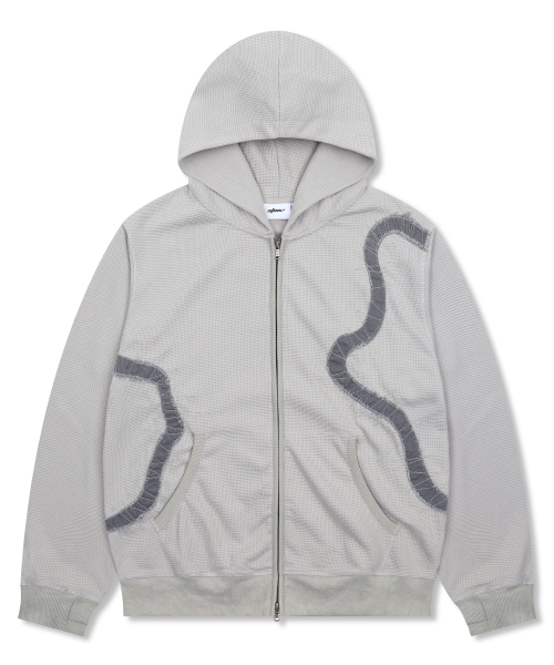 XTONZ（エクストーンズ）の「XTT151 フローアップリケワッフルフードジップアップ (GRAY)（パーカー・レディース・その他・MEDIUM/LARGE）」の4枚目の写真