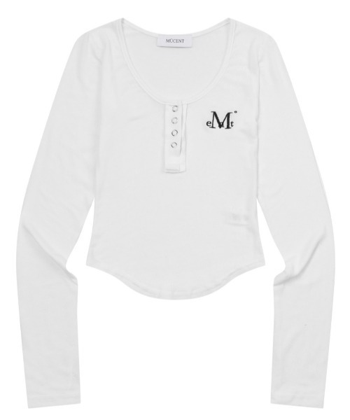 MUCENT(ムセント)の「A'GEM/9 × .kom 『MUCENT/ムセント』 HARING SIGNATURE LOGO SNAP BUTTON U NECK T/ヘリングシグネチャーロゴボタンUネックロングスリーブ(Tシャツ/カットソー・レディース・ホワイト/ブラック・FREE)」の11枚目の写真