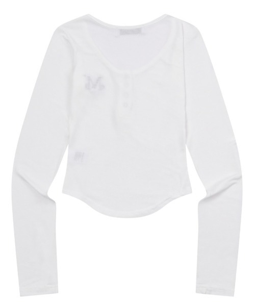 MUCENT(ムセント)の「A'GEM/9 × .kom 『MUCENT/ムセント』 HARING SIGNATURE LOGO SNAP BUTTON U NECK T/ヘリングシグネチャーロゴボタンUネックロングスリーブ(Tシャツ/カットソー・レディース・ホワイト/ブラック・FREE)」の12枚目の写真