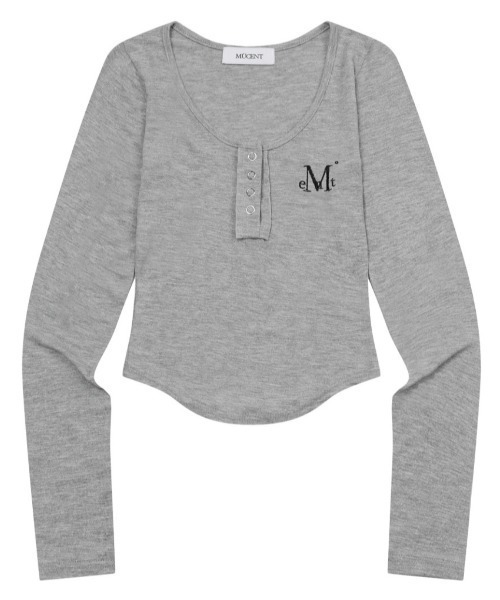 MUCENT(ムセント)の「A'GEM/9 × .kom 『MUCENT/ムセント』 HARING SIGNATURE LOGO SNAP BUTTON U NECK T/ヘリングシグネチャーロゴボタンUネックロングスリーブ(Tシャツ/カットソー・レディース・ホワイト/ブラック・FREE)」の7枚目の写真