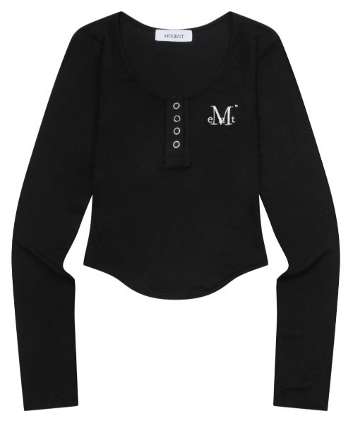 MUCENT(ムセント)の「A'GEM/9 × .kom 『MUCENT/ムセント』 HARING SIGNATURE LOGO SNAP BUTTON U NECK T/ヘリングシグネチャーロゴボタンUネックロングスリーブ(Tシャツ/カットソー・レディース・ホワイト/ブラック・FREE)」の3枚目の写真