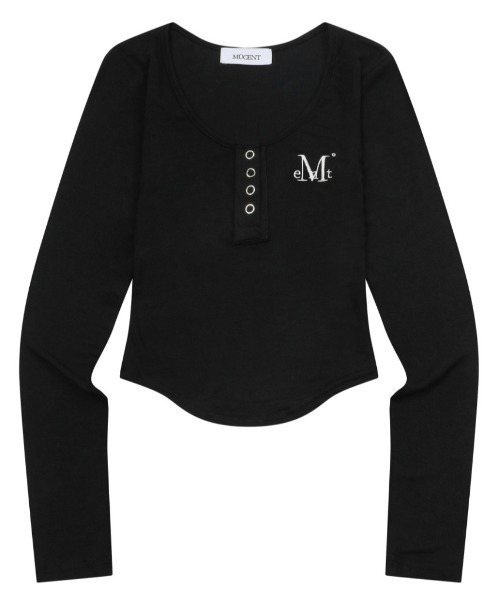 MUCENT(ムセント)の「A'GEM/9 × .kom 『MUCENT/ムセント』 HARING SIGNATURE LOGO SNAP BUTTON U NECK T/ヘリングシグネチャーロゴボタンUネックロングスリーブ(Tシャツ/カットソー・レディース・ホワイト/ブラック・FREE)」の15枚目の写真