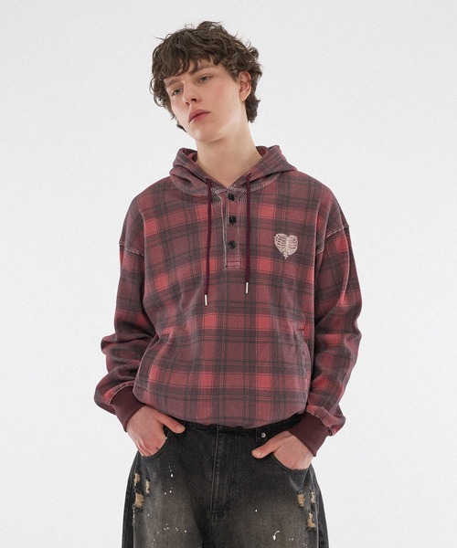 WISH FOR EVER（ウィッシュフォーエバー）の「【 4color / 3size 】DRAW CODE ASSORT THERMAL HENRY HOODIE / ドローコードアソートサーマルヘンリーフーディ（パーカー・メンズ・レッド/その他/ブラック/トップグレー・LARGE/MEDIUM/SMALL）」の3枚目の写真