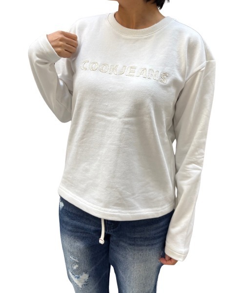 COOK JEANS(クックジーンズ)の「カットオフスウェットTシャツ(スウェット・レディース・ブラック/ウッドランド/ホワイト・FREE)」の4枚目の写真