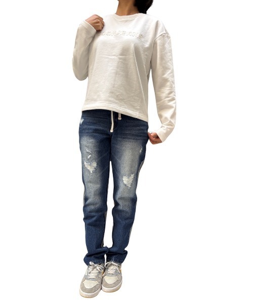 COOK JEANS(クックジーンズ)の「カットオフスウェットTシャツ(スウェット・レディース・ブラック/ウッドランド/ホワイト・FREE)」の5枚目の写真