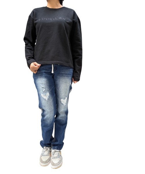 COOK JEANS(クックジーンズ)の「カットオフスウェットTシャツ(スウェット・レディース・ブラック/ウッドランド/ホワイト・FREE)」の7枚目の写真