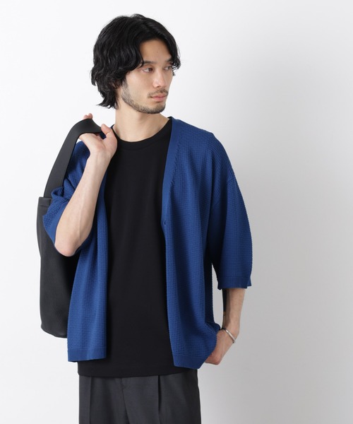 NANO universe（ナノユニバース）の「エアリードレープ ニットカーディガン 5分袖（カーディガン/ボレロ・メンズ・ネイビー/グリーン/チャコール/イエロー・L/M）」の3枚目の写真