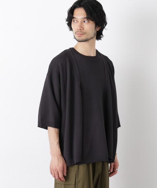 NANO universe（ナノユニバース）の「エアリードレープ ニットカーディガン 5分袖（カーディガン/ボレロ・メンズ・ネイビー/グリーン/チャコール/イエロー・L/M）」の2枚目の写真