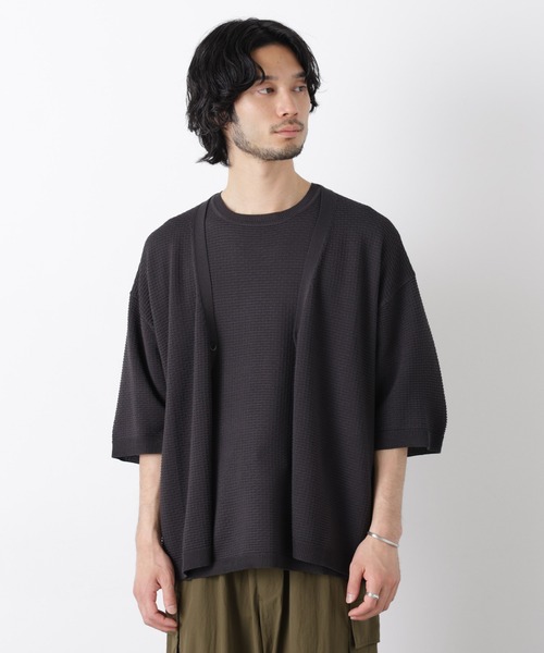 NANO universe（ナノユニバース）の「エアリードレープ ニットカーディガン 5分袖（カーディガン/ボレロ・メンズ・ネイビー/グリーン/チャコール/イエロー・L/M）」の19枚目の写真